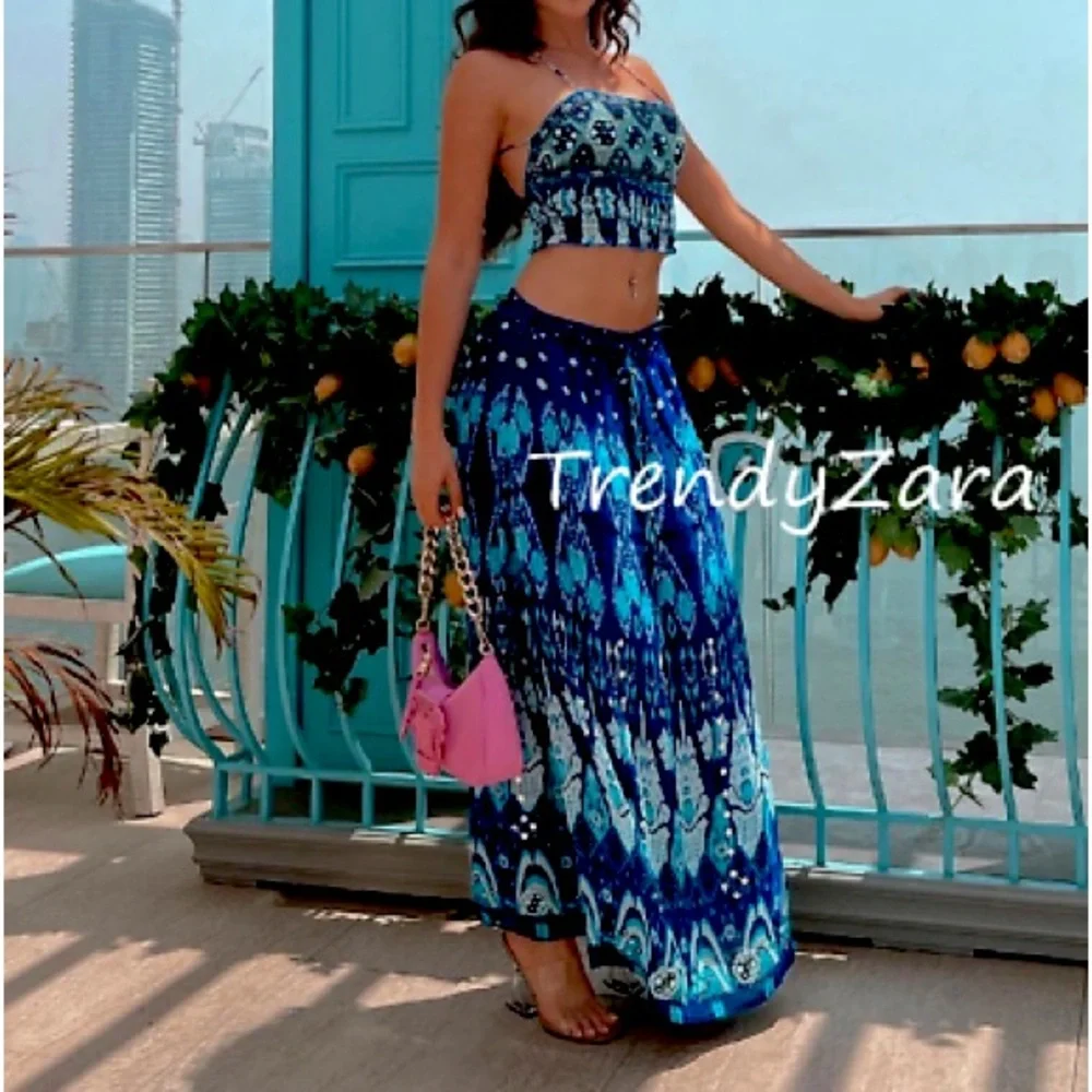 Zara long printed beaded skirt & Top Coord SET